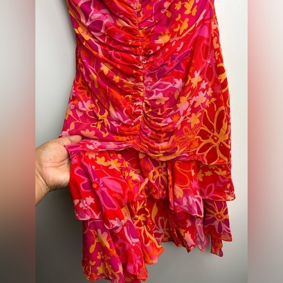 VTG BEADED Fairy Coquette Y2K 90s Muse 100% Silk sequins Layered Red HOCO Dres 4 - Picture 5 of 13